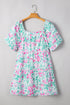 Floral Rick Rack Trim Puff Sleeve Plus Size Mini Dress