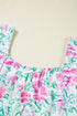 Floral Rick Rack Trim Puff Sleeve Plus Size Mini Dress