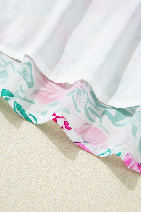 Floral Rick Rack Trim Puff Sleeve Plus Size Mini Dress