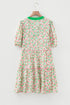 Floral Ricrac Trim Short Puff Sleeve A Line Mini Dress