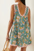 Floral Ricrac Trim V Neck Shift Mini Tank Dress