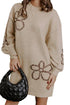 Floral Round Neck Puff Sleeve Shift Sweater Dress