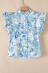 Floral Ruffle Detail High Neck Woven Blouse