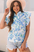 Floral Ruffle Detail High Neck Woven Blouse
