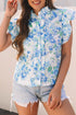 Floral Ruffle Detail High Neck Woven Blouse