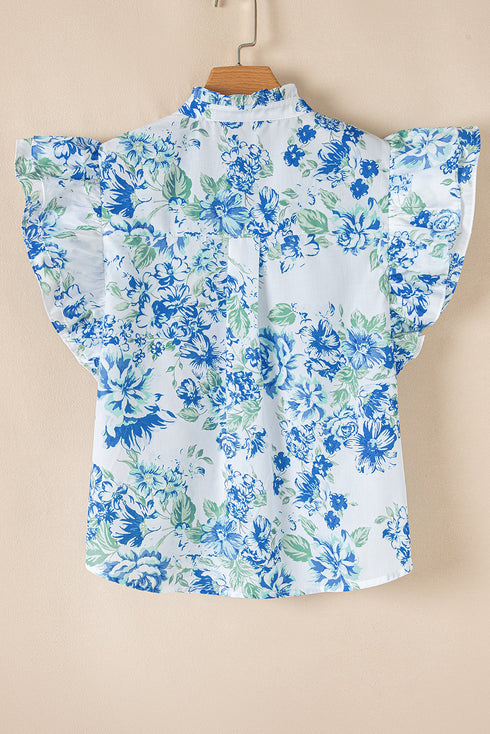 Floral Ruffle Detail High Neck Woven Blouse