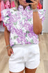 Floral Ruffle Detail High Neck Woven Blouse