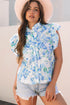 Floral Ruffle Detail High Neck Woven Blouse