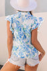 Floral Ruffle Detail High Neck Woven Blouse