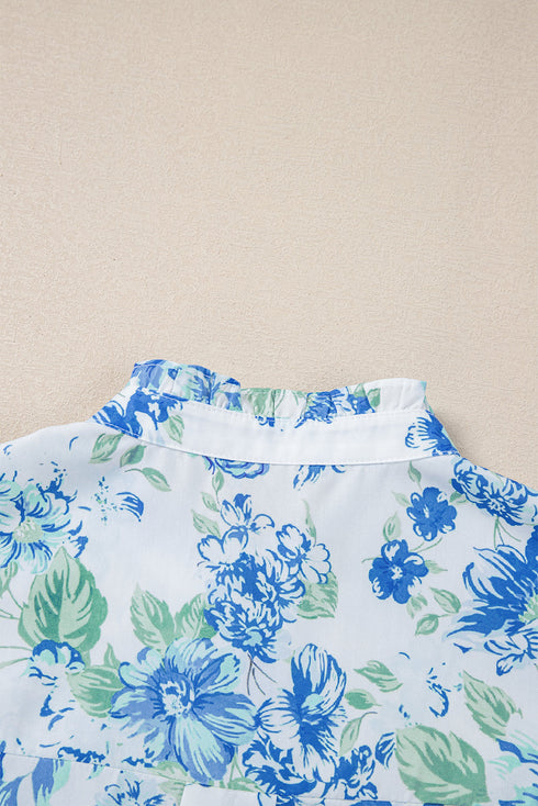 Floral Ruffle Detail High Neck Woven Blouse