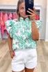 Floral Ruffle Detail High Neck Woven Blouse