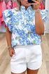Floral Ruffle Detail High Neck Woven Blouse