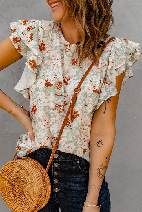Floral Ruffle Short Sleeve Tee