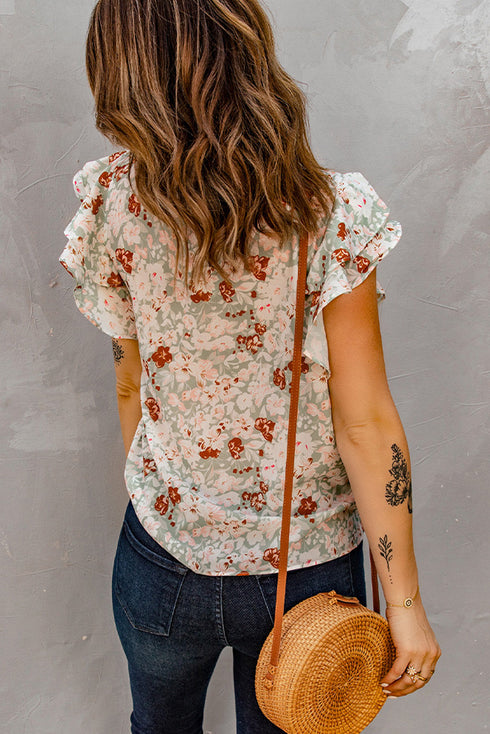 Floral Ruffle Short Sleeve Tee