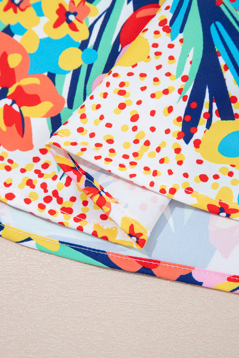 Floral Ruffle Sleeve Loose Fit Summer Blouse with Mixed Prints