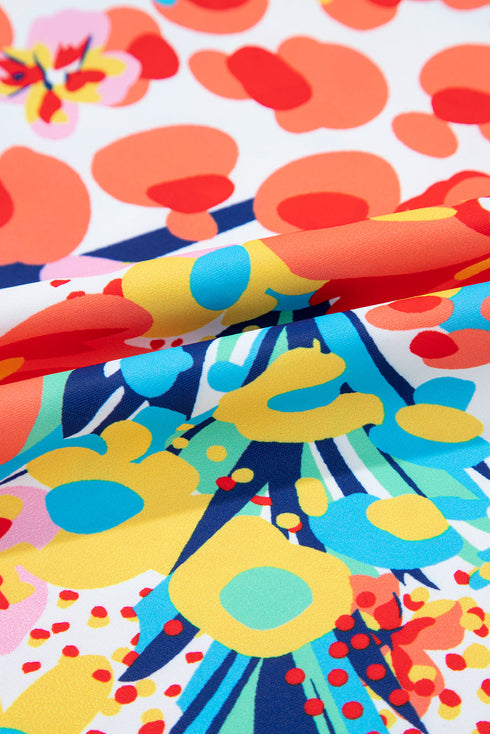 Floral Ruffle Sleeve Loose Fit Summer Blouse with Mixed Prints