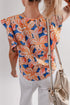Floral Ruffle Sleeve Notched Neck Blouse