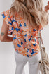 Floral Ruffle Sleeve Notched Neck Blouse
