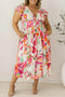 Floral Ruffle Sleeve V Neck Tiered Midi Dress for Curvy Figures