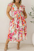 Floral Ruffle Sleeve V Neck Tiered Midi Dress for Curvy Figures