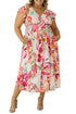 Floral Ruffle Sleeve V Neck Tiered Midi Dress for Curvy Figures