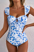 Floral Ruffle Strap Keyhole Tie Front One Piece Swimsuit
