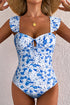 Floral Ruffle Strap Keyhole Tie Front One Piece Swimsuit