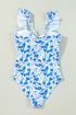 Floral Ruffle Strap Keyhole Tie Front One Piece Swimsuit