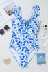 Floral Ruffle Strap Keyhole Tie Front One Piece Swimsuit