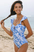 Floral Ruffle Strap Keyhole Tie Front One Piece Swimsuit