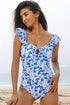 Floral Ruffle Strap Keyhole Tie Front One Piece Swimsuit