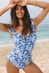 Floral Ruffle Strap Keyhole Tie Front One Piece Swimsuit