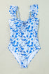 Floral Ruffle Strap Keyhole Tie Front One Piece Swimsuit