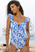 Floral Ruffle Strap Keyhole Tie Front One Piece Swimsuit