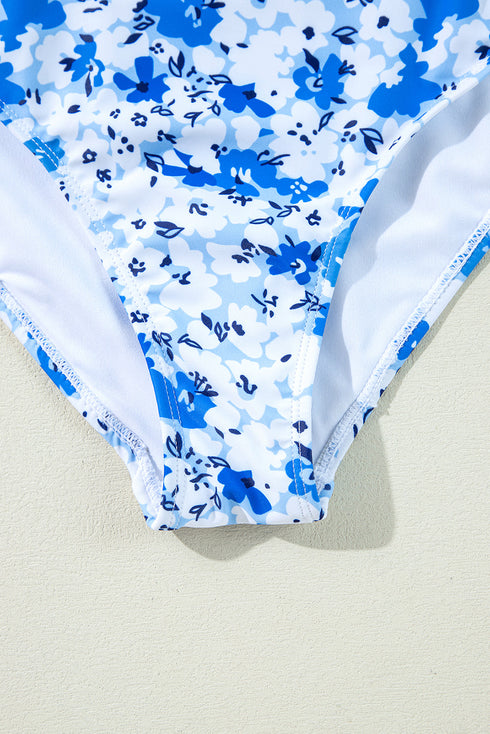 Floral Ruffle Strap Keyhole Tie Front One Piece Swimsuit