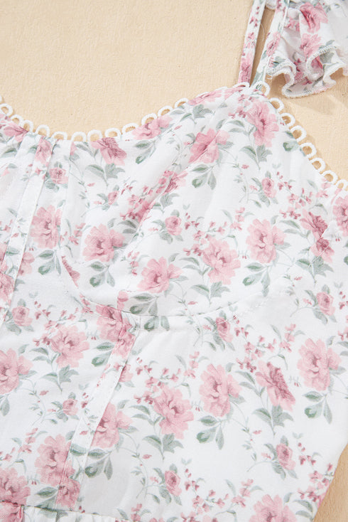 Floral Ruffle Strap Peplum Bustier Top