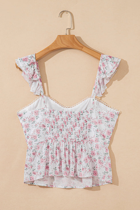 Floral Ruffle Strap Peplum Bustier Top