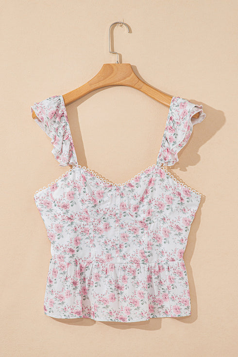 Floral Ruffle Strap Peplum Bustier Top