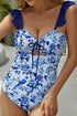 Floral Ruffle Strap Tie Front One Piece Swimsuit
