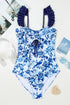 Floral Ruffle Strap Tie Front One Piece Swimsuit