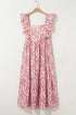 Floral Ruffle Trim Square Neck A Line Maxi Dress