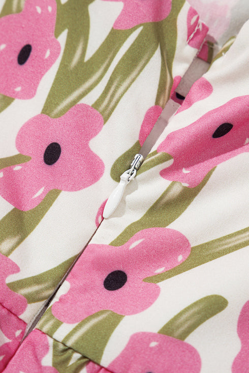 Floral Ruffle Trim Square Neck A Line Maxi Dress