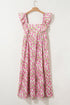 Floral Ruffle Trim Square Neck A Line Maxi Dress
