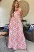 Floral Ruffle Trim Square Neck A Line Maxi Dress