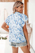 Floral Ruffled Flutter Sleeve Tie Neck Woven Blouse