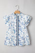 Floral Ruffled Flutter Sleeve Tie Neck Woven Blouse