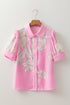 Floral Scalloped Trim Short Sleeve Button Down Shirt
