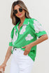Floral Scalloped Trim Short Sleeve Button Down Shirt