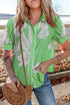 Floral Scalloped Trim Short Sleeve Button Down Shirt