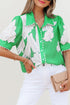 Floral Scalloped Trim Short Sleeve Button Down Shirt